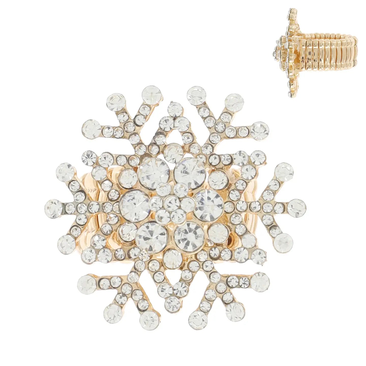 Christmas Crystal Snowflake Stretch Cocktail Ring-Gold