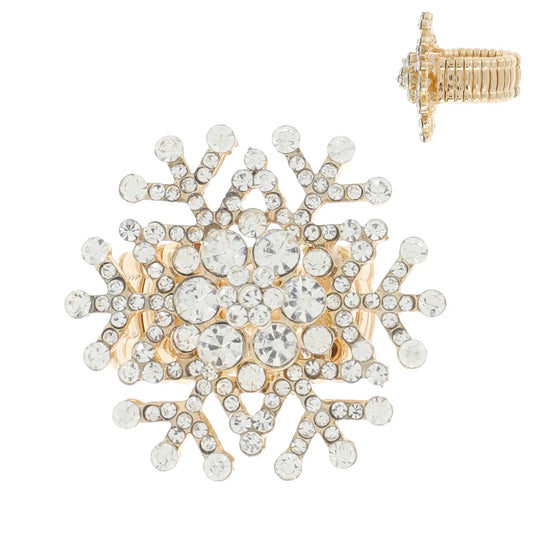 Christmas Crystal Snowflake Stretch Cocktail Ring-Gold