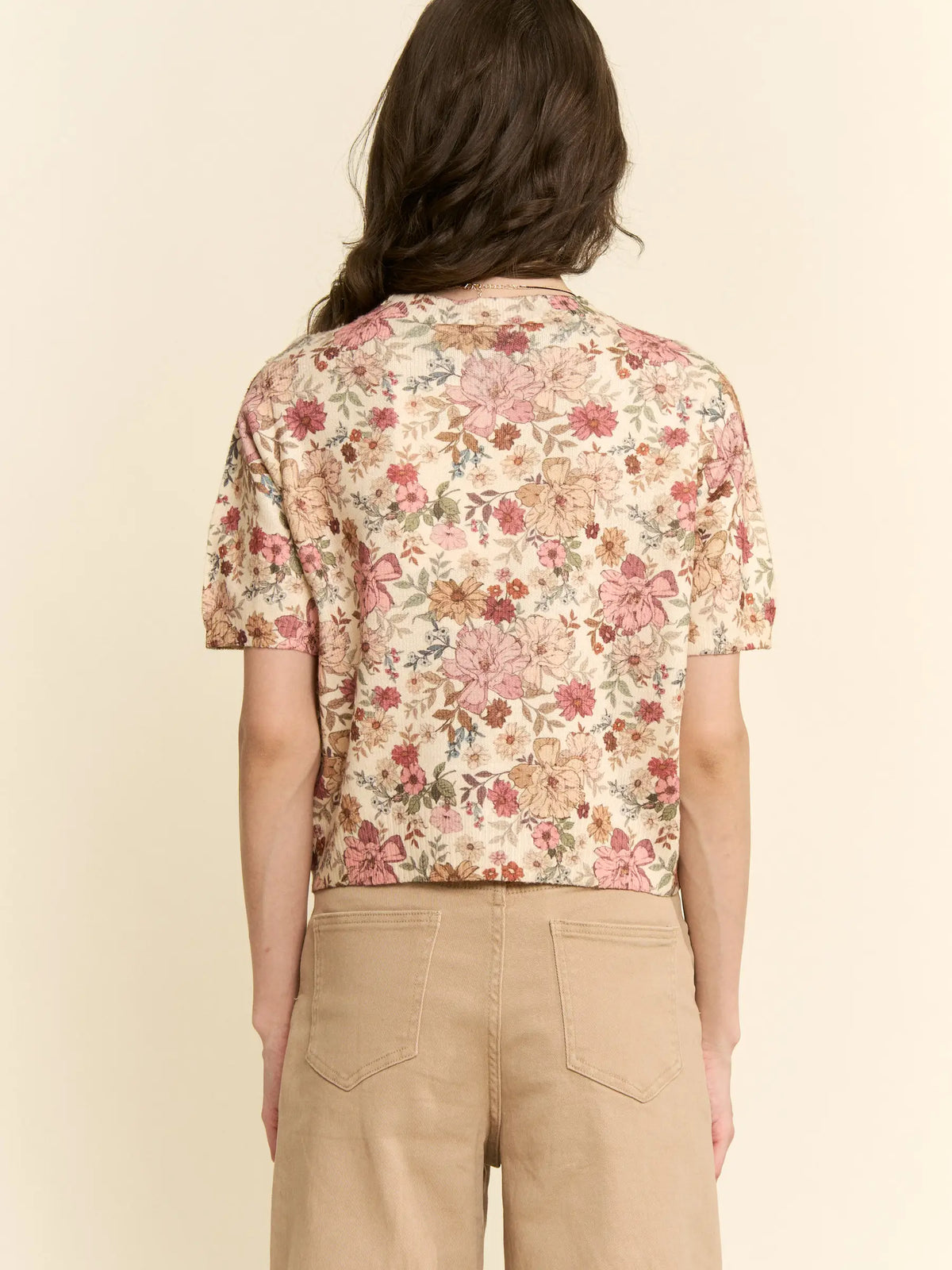 Ellie Floral Knit Button Down Short Sleeve Top