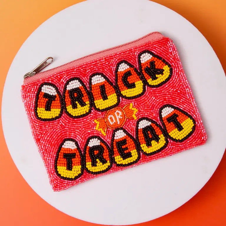 Halloween "Trick or Treat" Candy Corn Seed Beaded Coin Bag