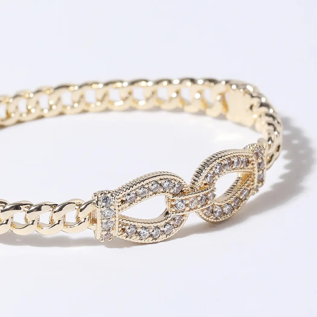 Cz Link Chain Gold Plated Bangle Bracelet