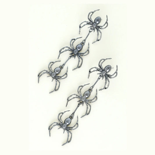 3 Tier Metallic Spiders Dangle Earrings