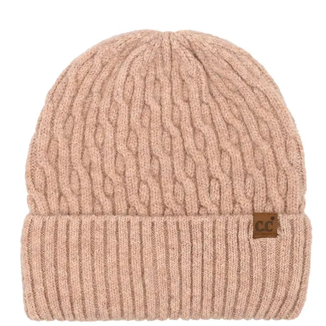 C.C Chain Link Cable Cuff Beanie-Sand