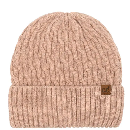 C.C Chain Link Cable Cuff Beanie-Sand