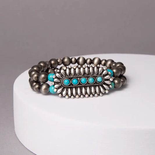 Western Turquoise Concho Beaded Multistrand Bracelet