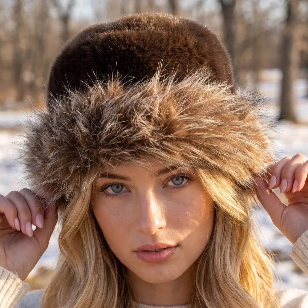 Plush Bucket Hat with Frosted Fur Trim-Coffee