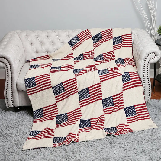 Repeating Us Flag Pattern Print Soft Throw Blanket