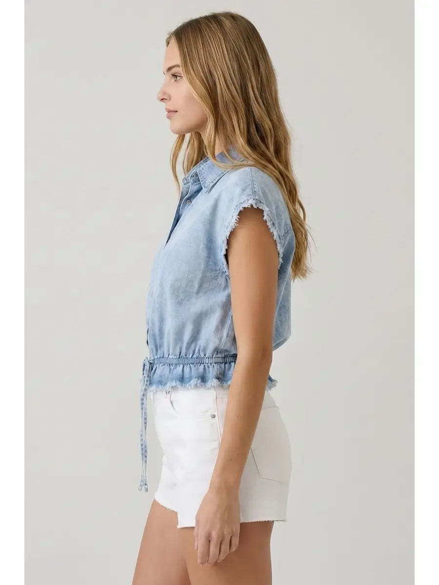 Kenna Elastic Waist Denim Crop Shirt