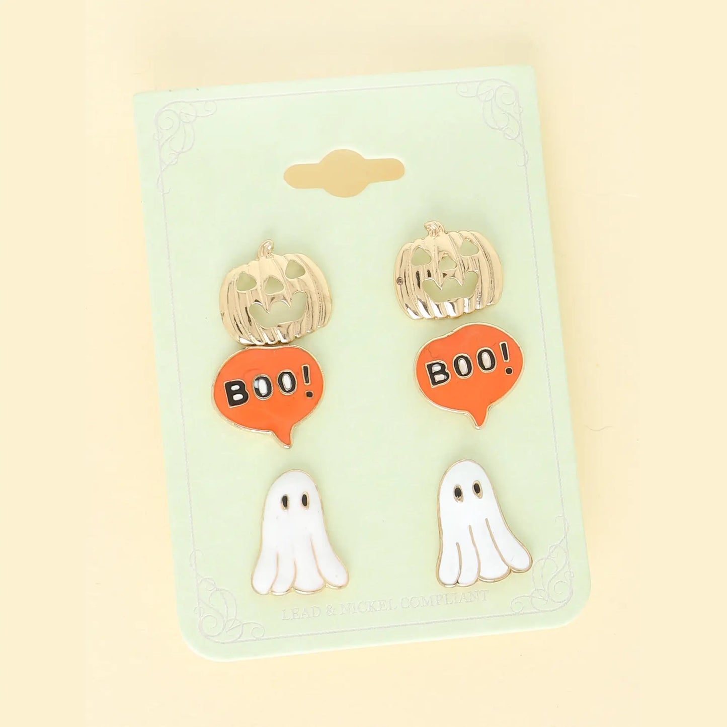 3-Pack Halloween GoldOrangeWhiteThemed Epoxy Post Earrings