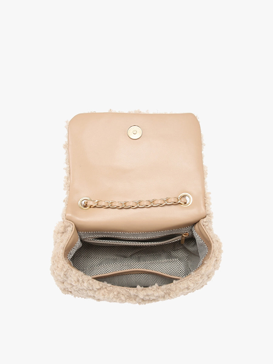 Sofia Sherpa Crossbody w/ Chain Strap-Black