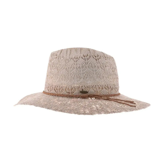 Horseshoe Lace Knit with Braided Suede Trim C.C Panama Hat K-Lt Taupe