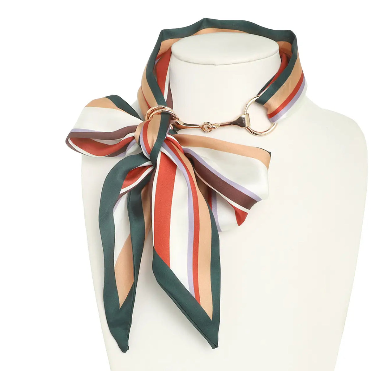 Pattern Scarf Necklace with Gold Tone Horsebit Hardware