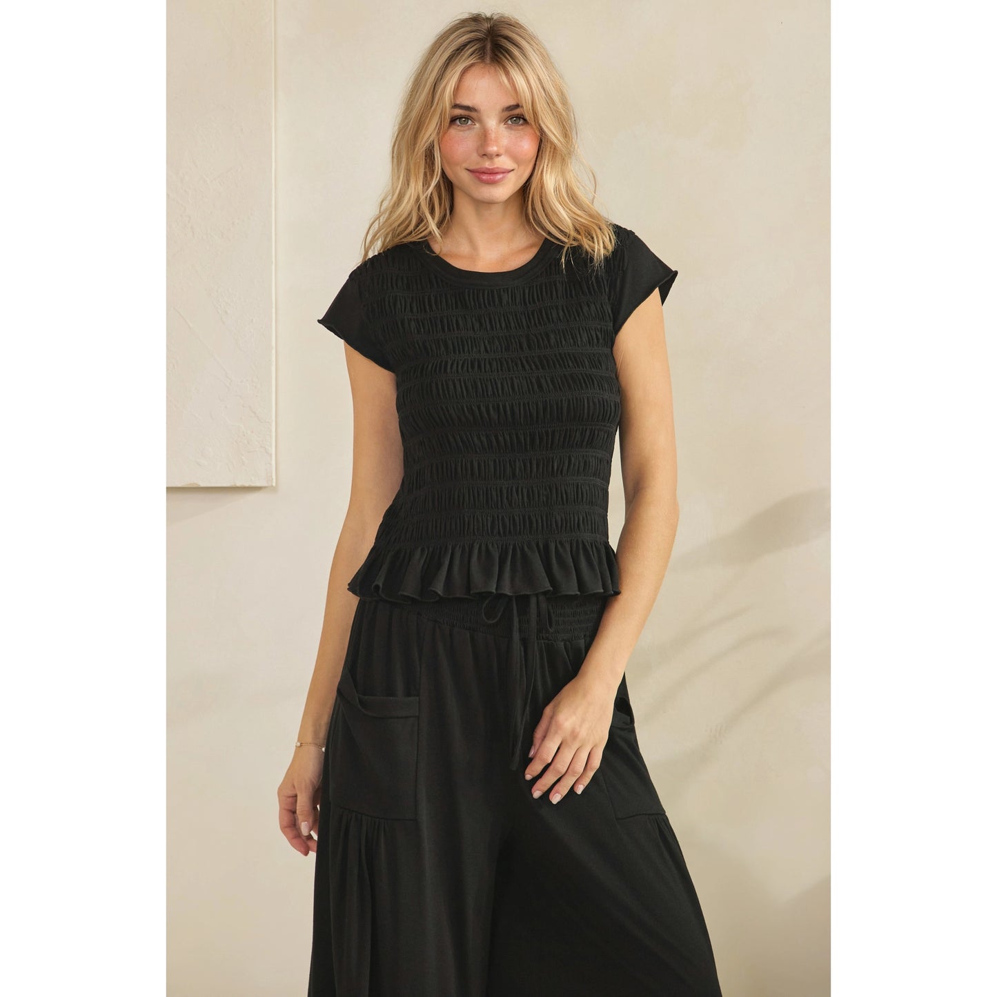 Boho Smocked Lounge Set-Black
