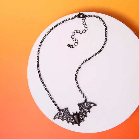 Halloween Matte Finish Black Bat Pendant Chain Necklace