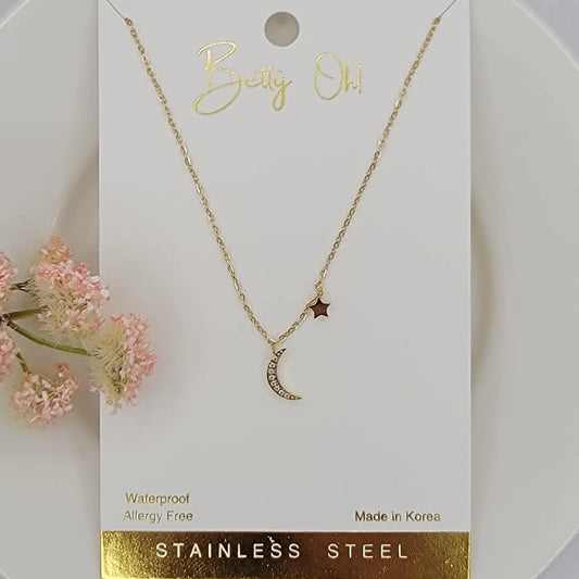 Mini Star and Moon Waterproof Ss Necklace