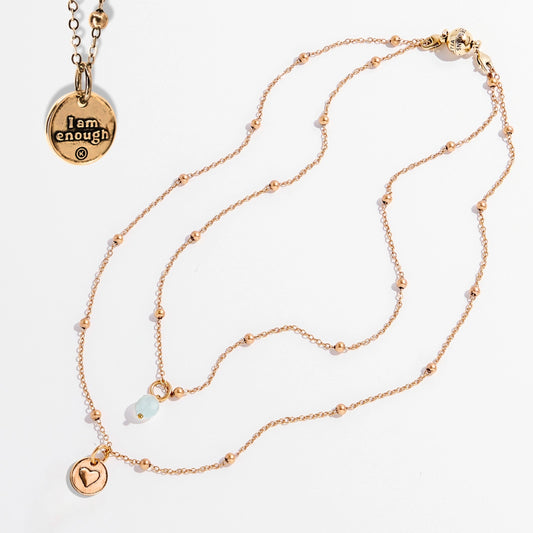 "I Am Enough" Heart Dainty Necklace-Gold Black Lip Pearl