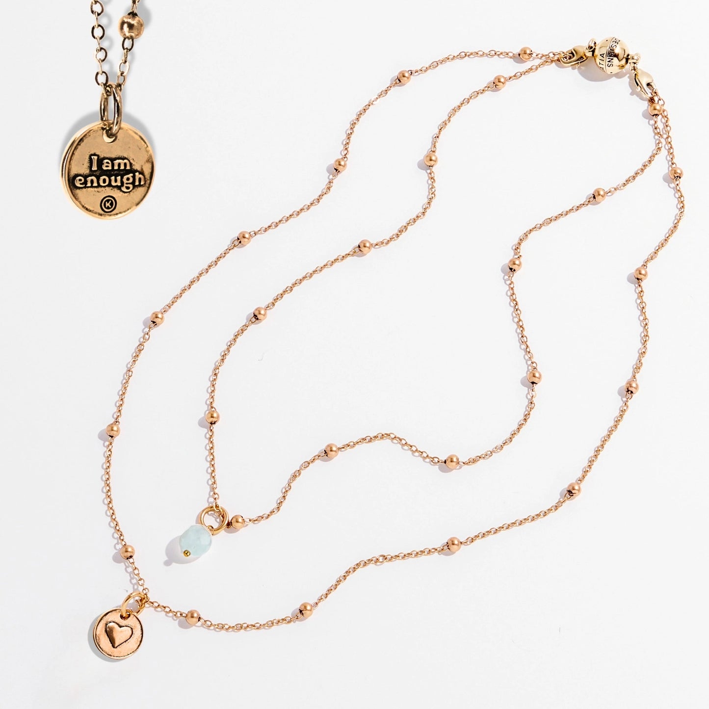 "I Am Enough" Heart Dainty Necklace-Godl Crystal Quartz