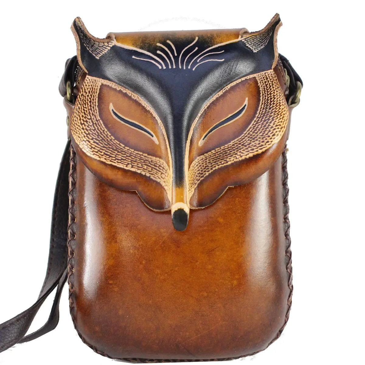 Handmade Leather Brown Fox Pouch Purse Handbag Crossbody
