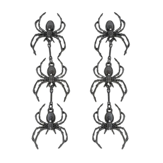 3 Tier Metallic Spiders Dangle Earrings