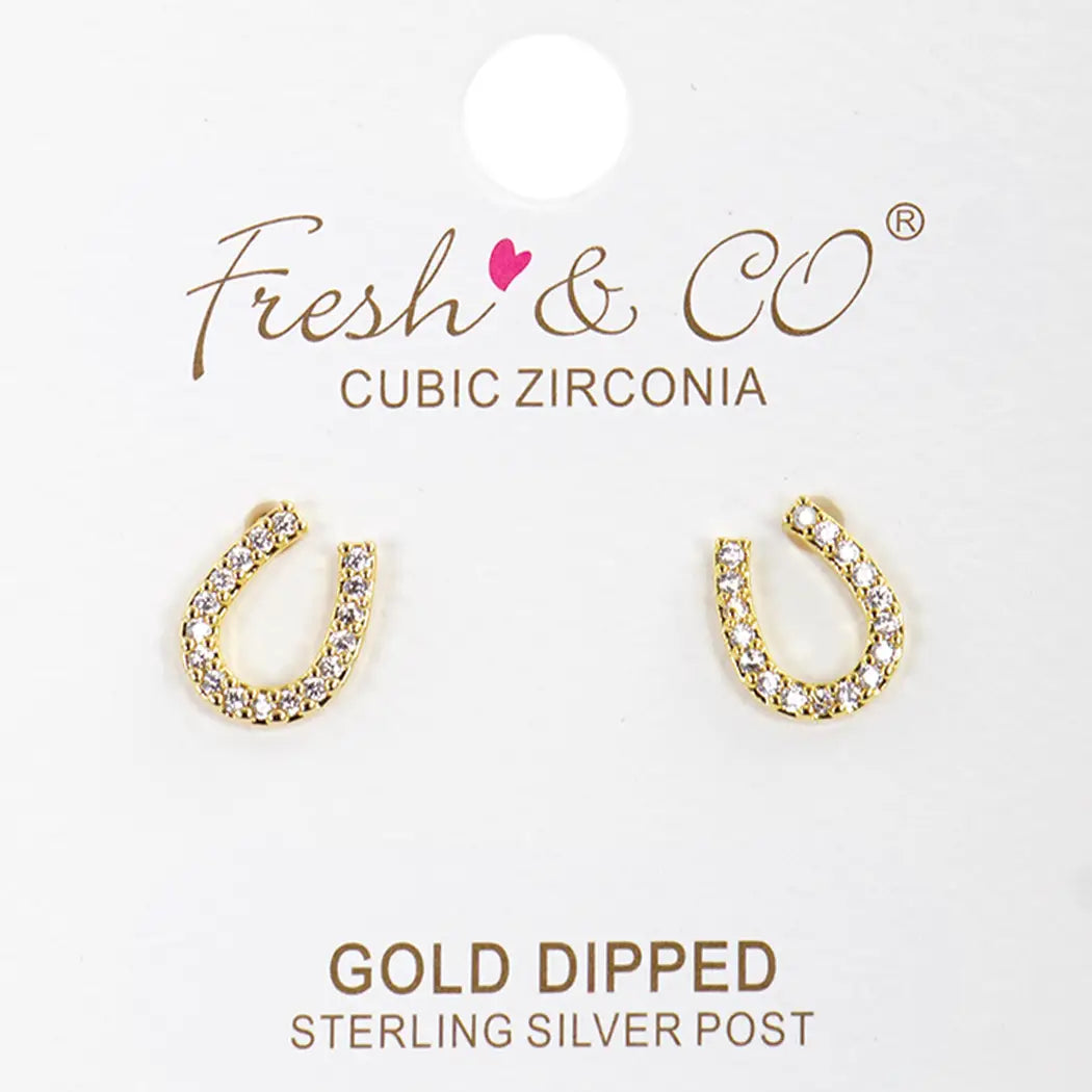 Cz Gold-Dipped Rhinestone Horseshoe Earring-Gold