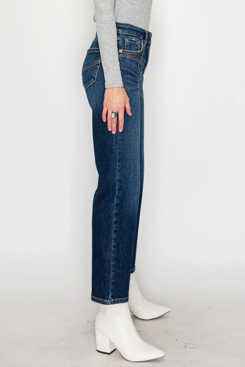 High Rise Straight Western Detail Design Jeans
