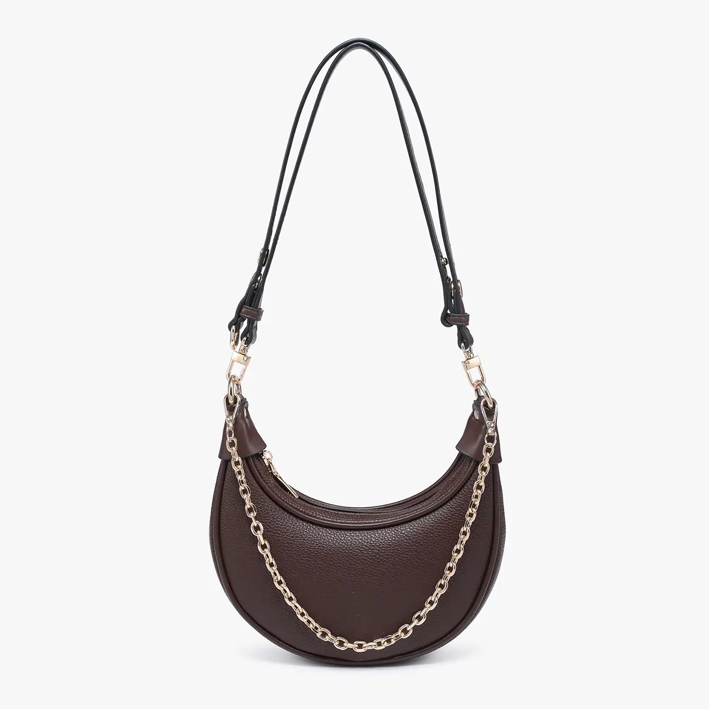 Zora Moon Shoulder Bag w/ Chain-Espresso