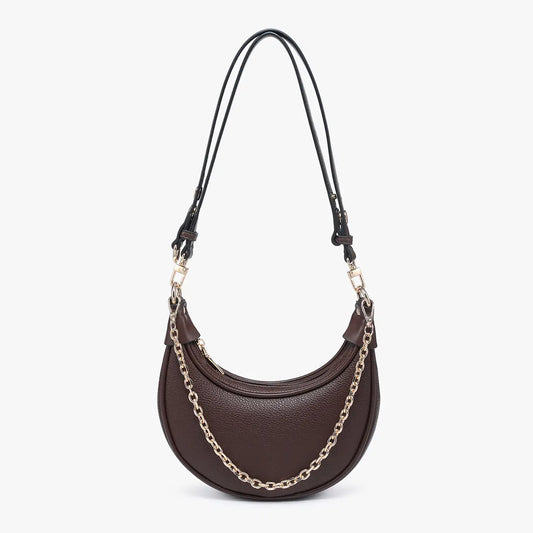 Zora Moon Shoulder Bag w/ Chain-Espresso