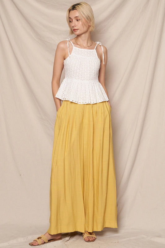 Mustard Pleated Solid Pocket Pants