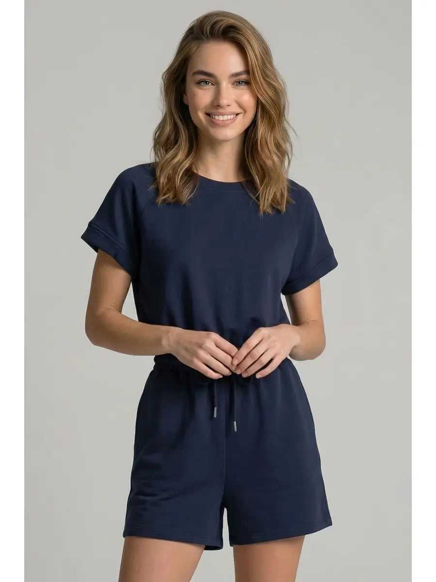 Soft Brushed Modal Sslv Back-Cutout Romper-Midnight