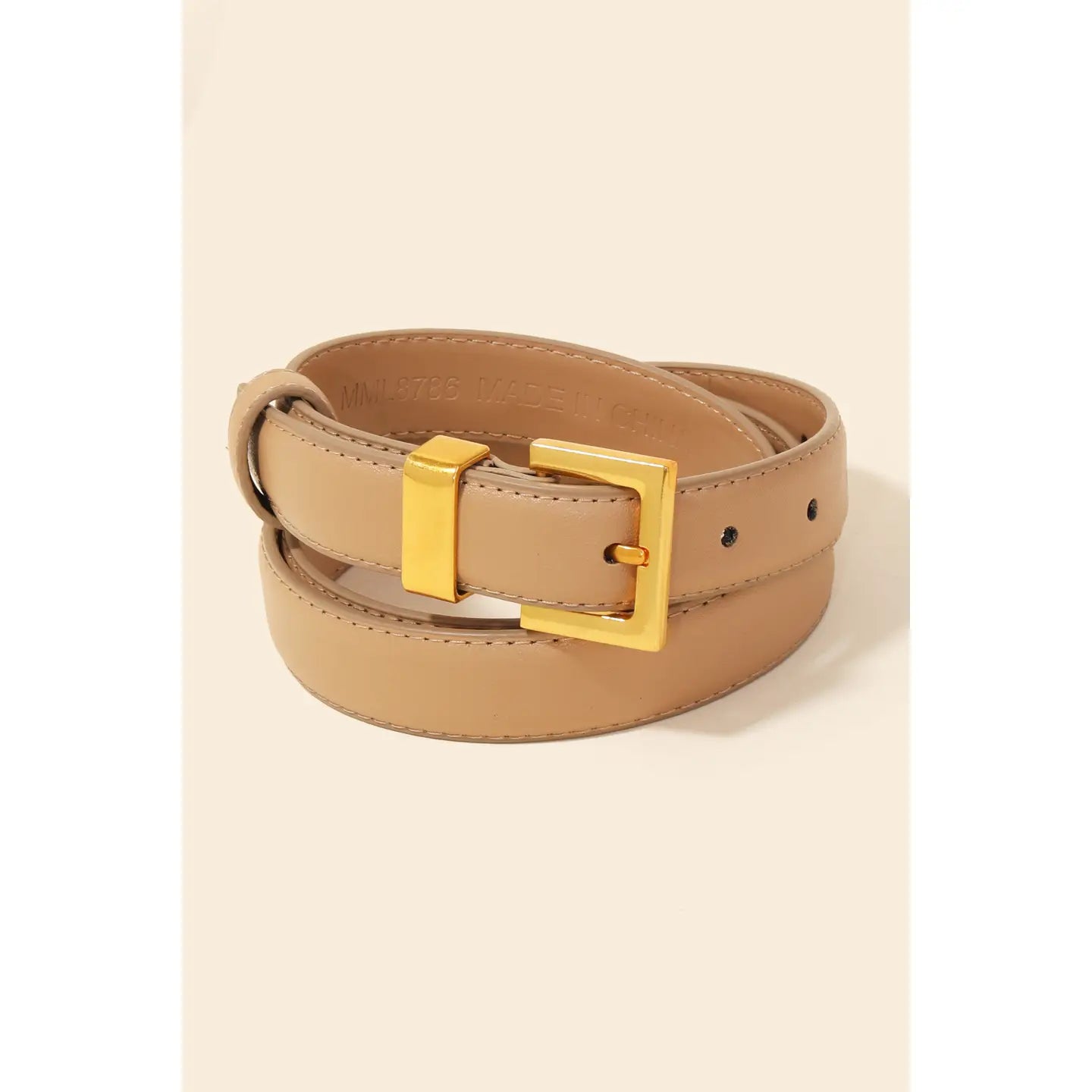 Genuine Leather Square Buckle Belt-Ivory