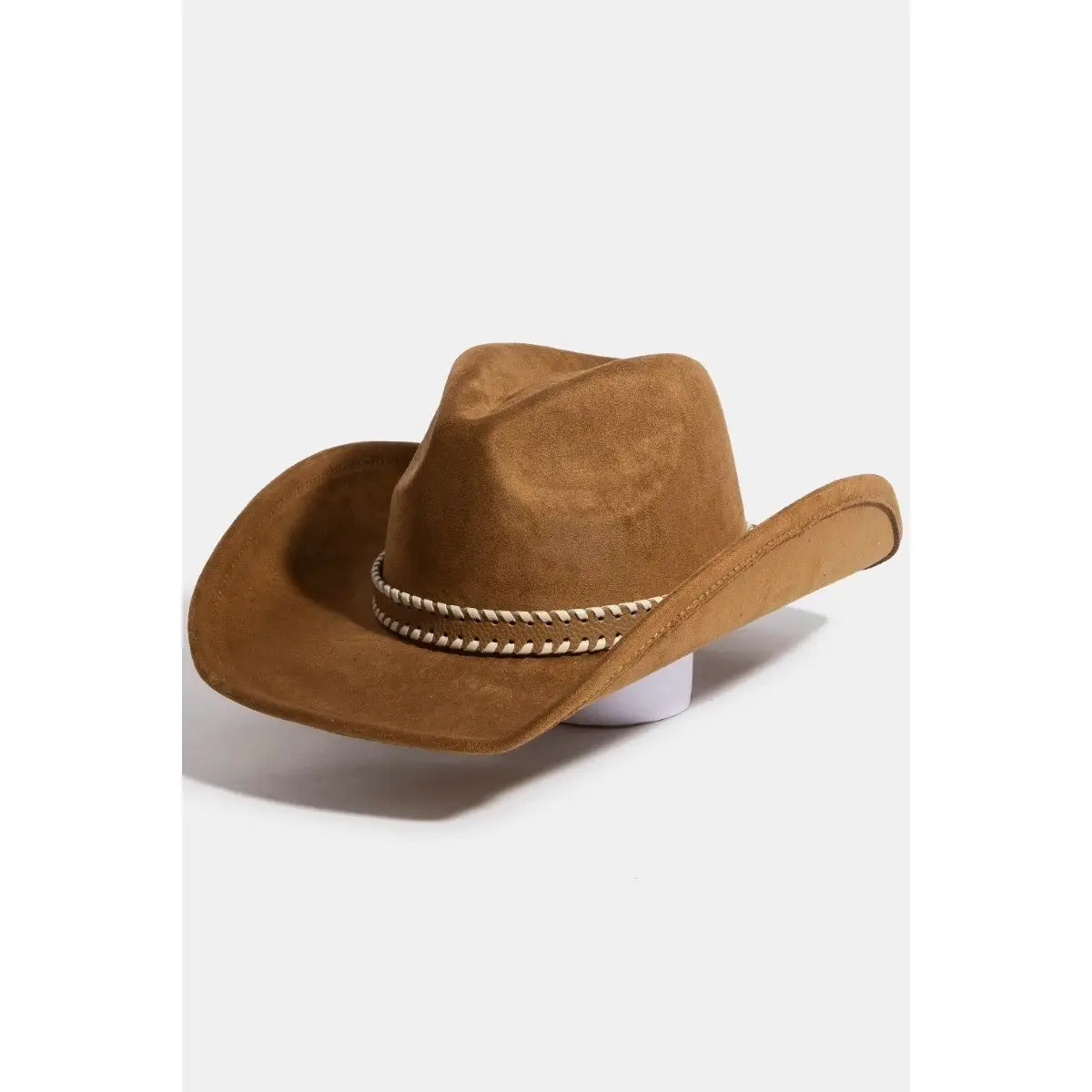 Braided Strap Faux Suede Western Cowboy Hat-Brown