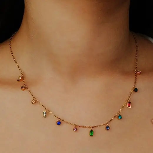 Rainbow Stone Dangle Necklace