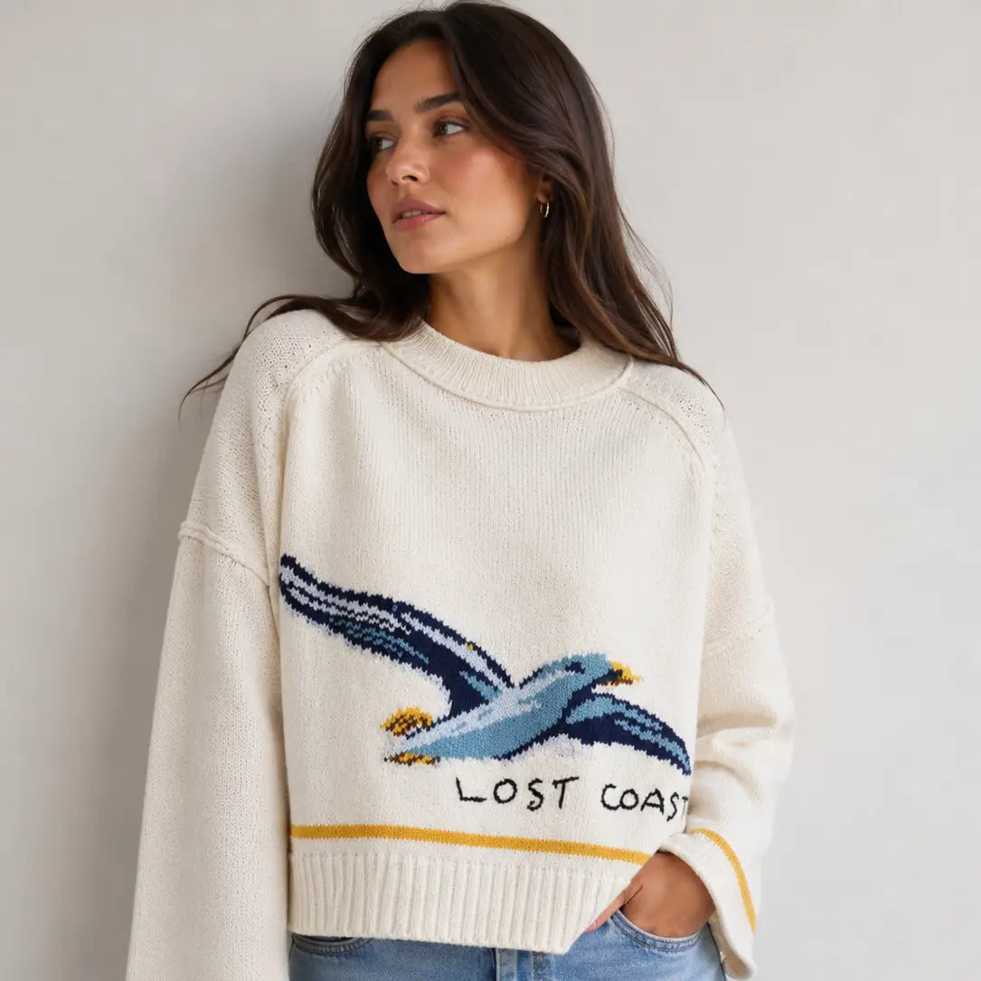 Coastal Seagull Graphic Sweater