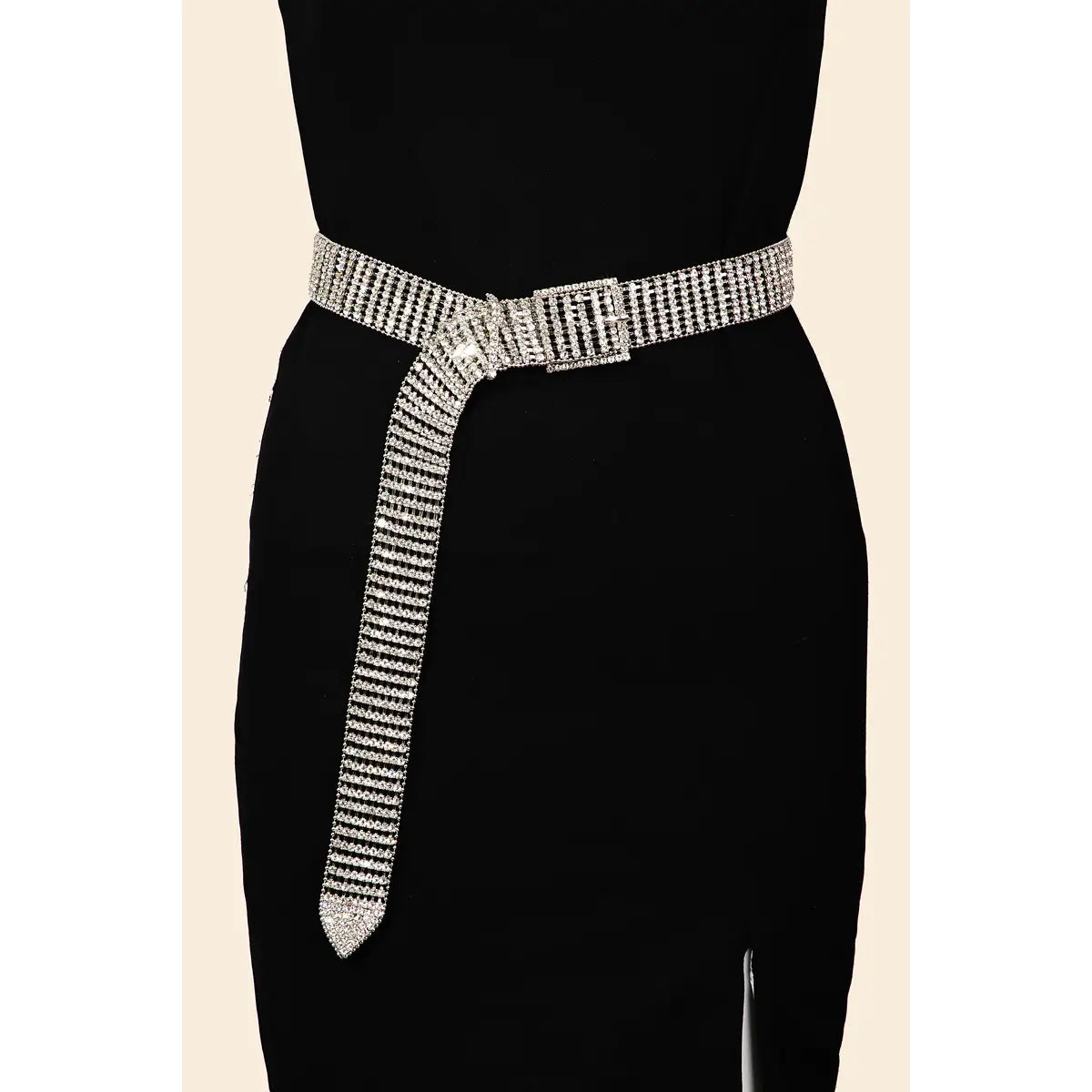 Square Buckle Rhinestone Chain Belt-Silver