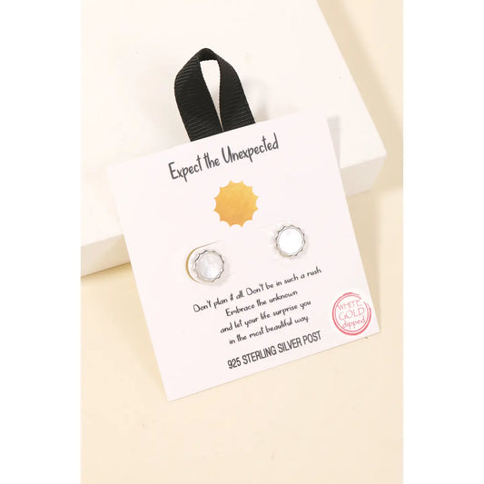 Gold Dipped Pearl Disc Stud Earrings-Silver