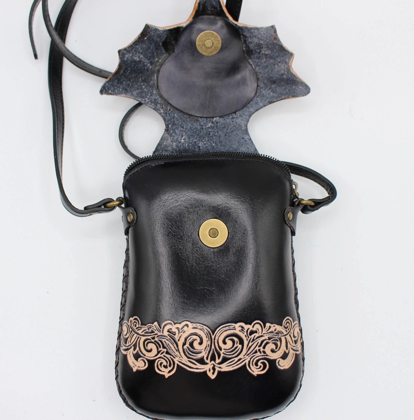 Genuine Leather Bat Purse Cross-Body Handbag Phone Pouch