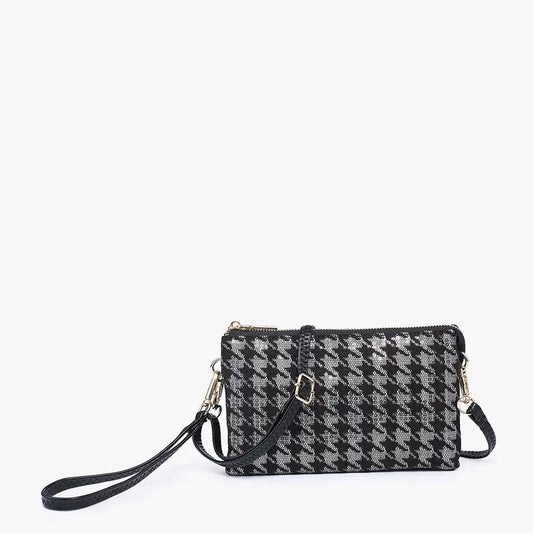 Riley Houndstooth 3 Compartment Crossbody/Wristlet-Sequin Black