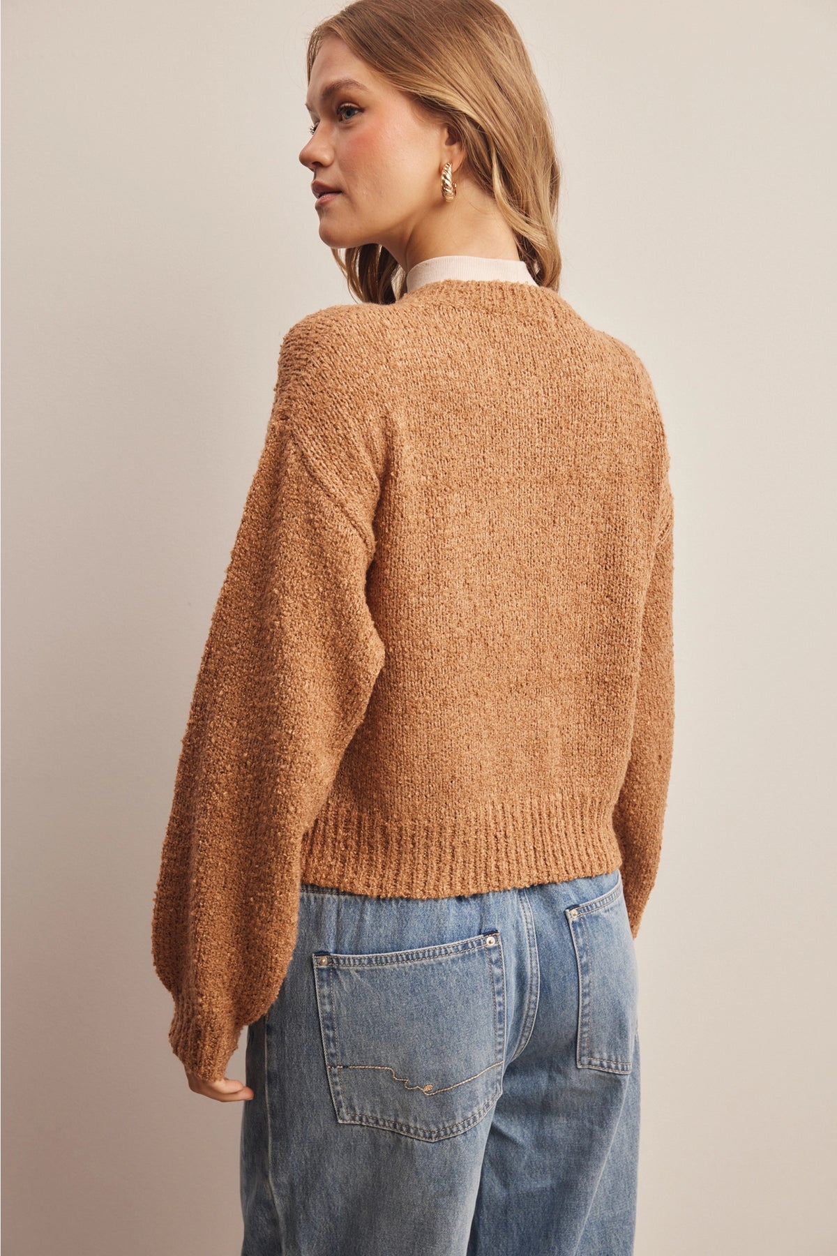 Bouclé Pocket Cardigan-Golden Brown