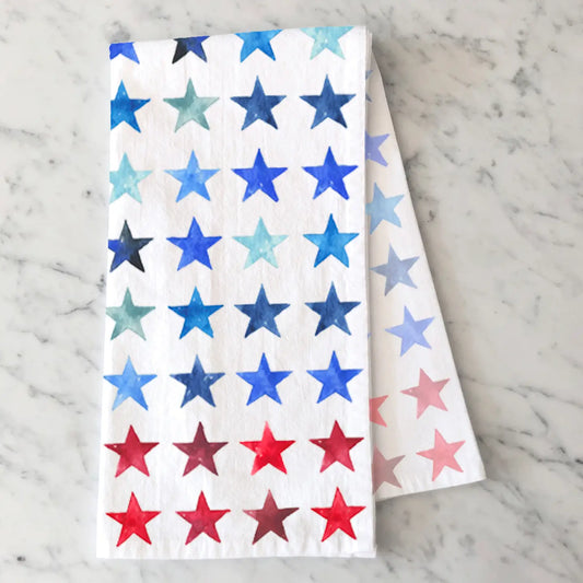 Red & Blue Stars Patriotic Fourth of July Summer Tea Towel