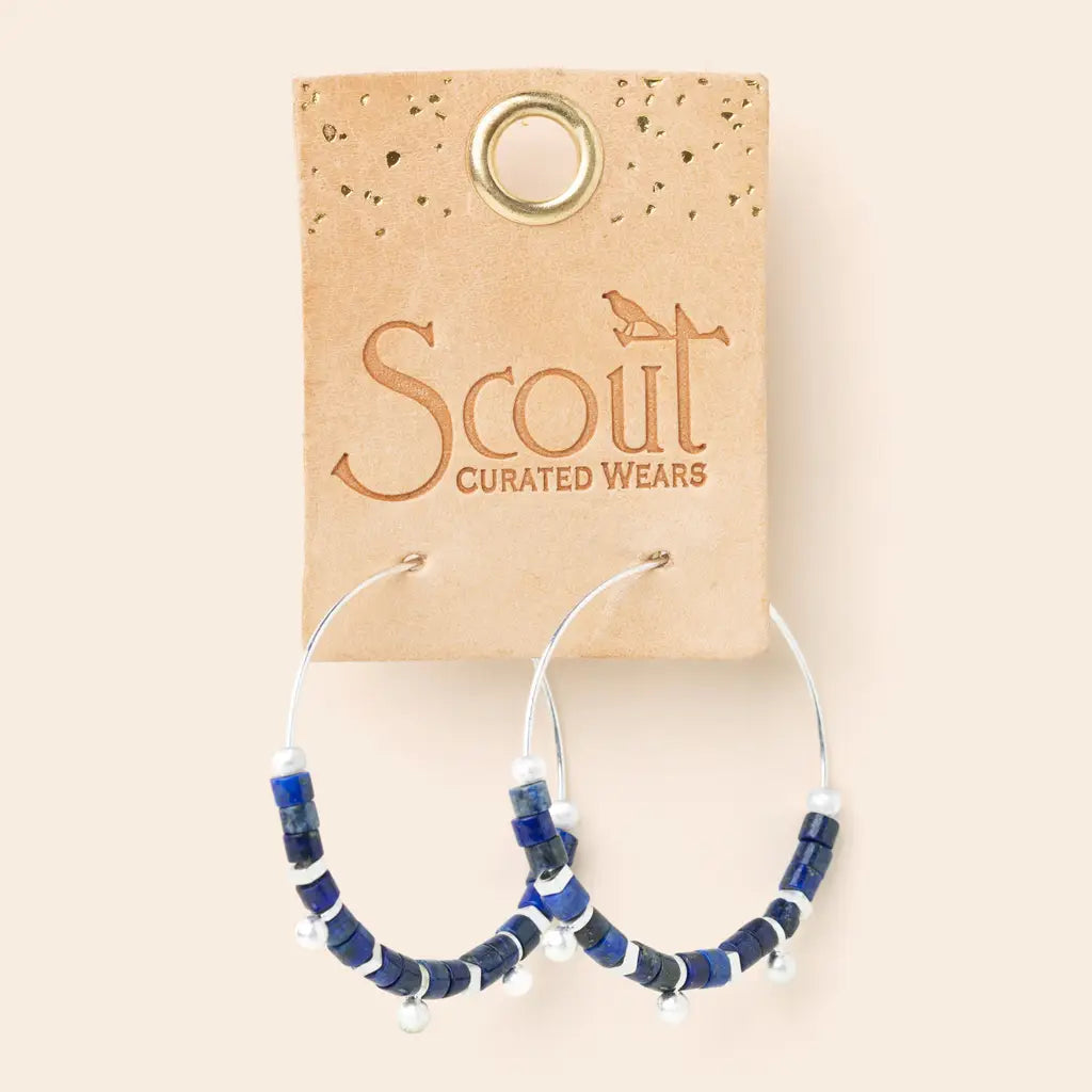 Stone Disc Hoop Earring - Lapis/Silver