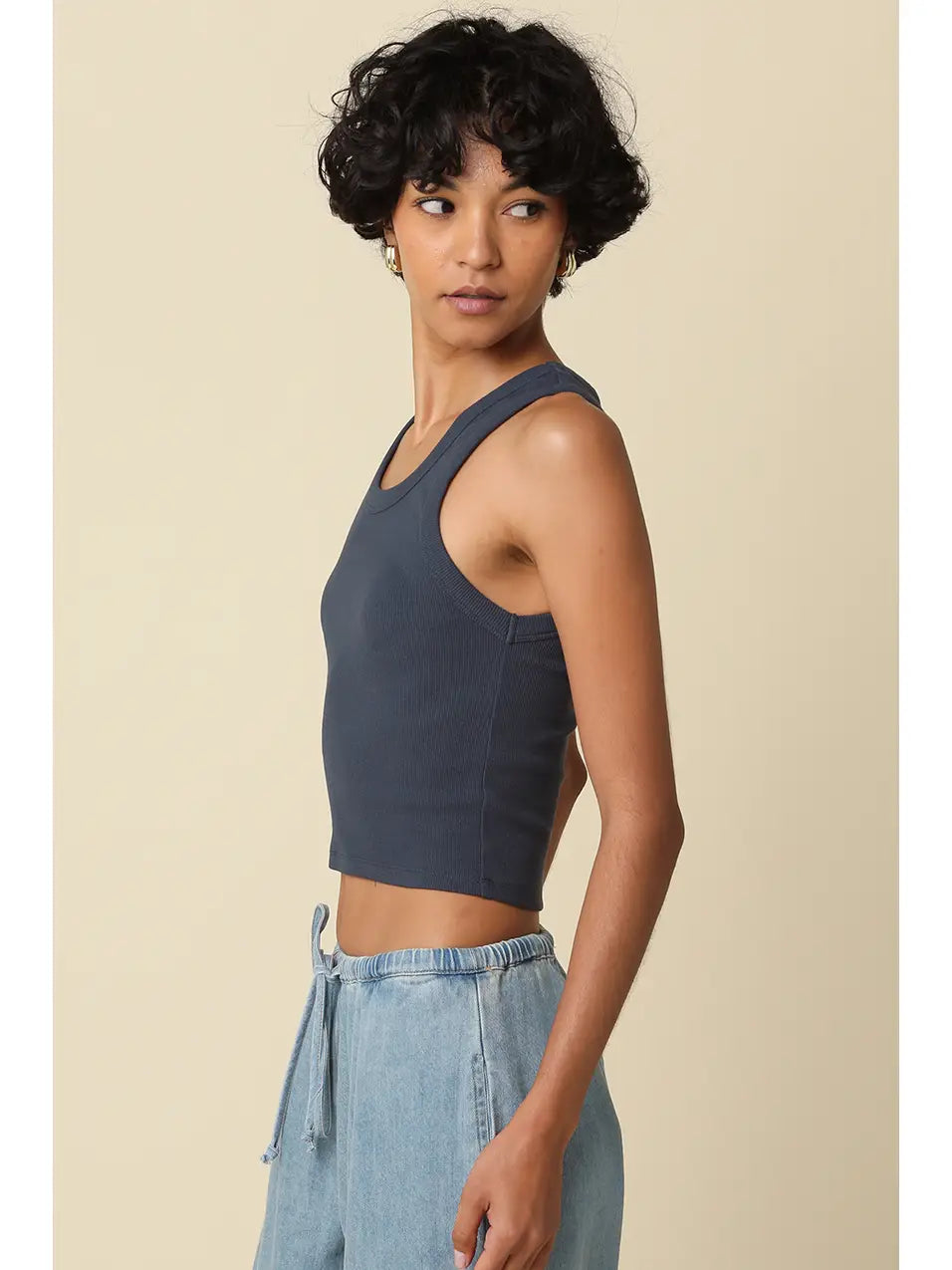 Jane Ribbed Scoop Neck Crop Tank