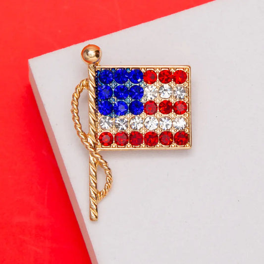 American Flag Brooch Pin Embellished with Crystals