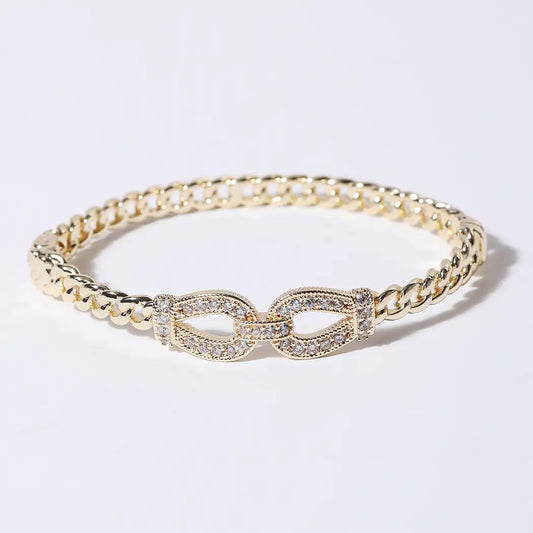 Cz Link Chain Gold Plated Bangle Bracelet