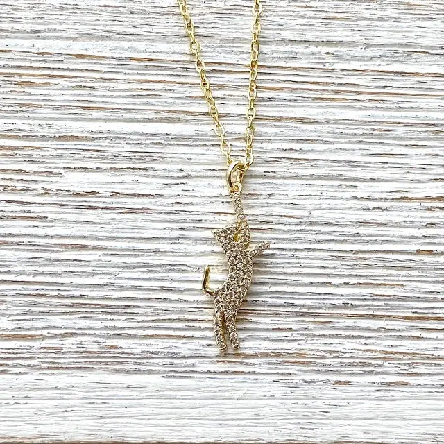 Cat Necklace Dainty Jewelry Micro Pave Gold Necklace