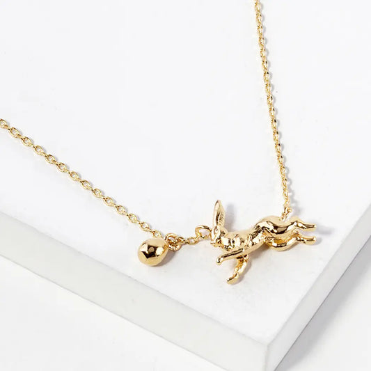 Happy Easter Bunny & Egg Gold Dipped Necklace