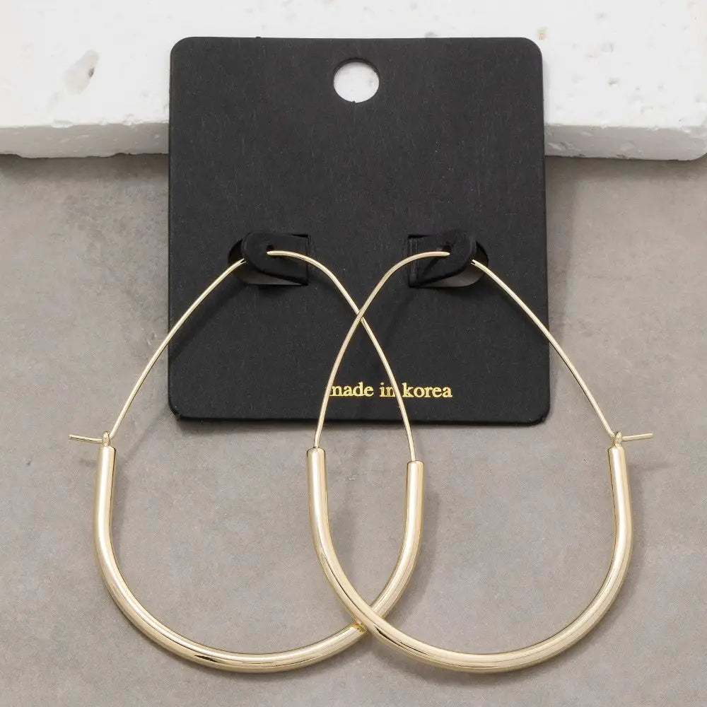 Large Teardrop Shape Hoop Earrings-Gold
