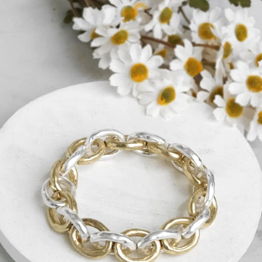 Chunky Chain Bracelet in Worn Silver and Gold Tone