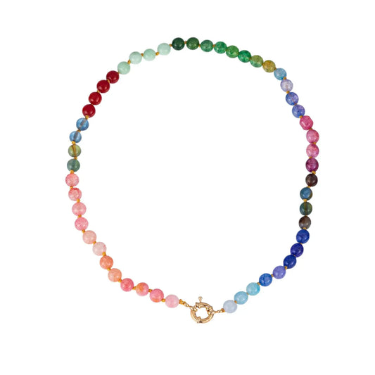 18 in Natural Stone & Glass Beaded Necklace-D
