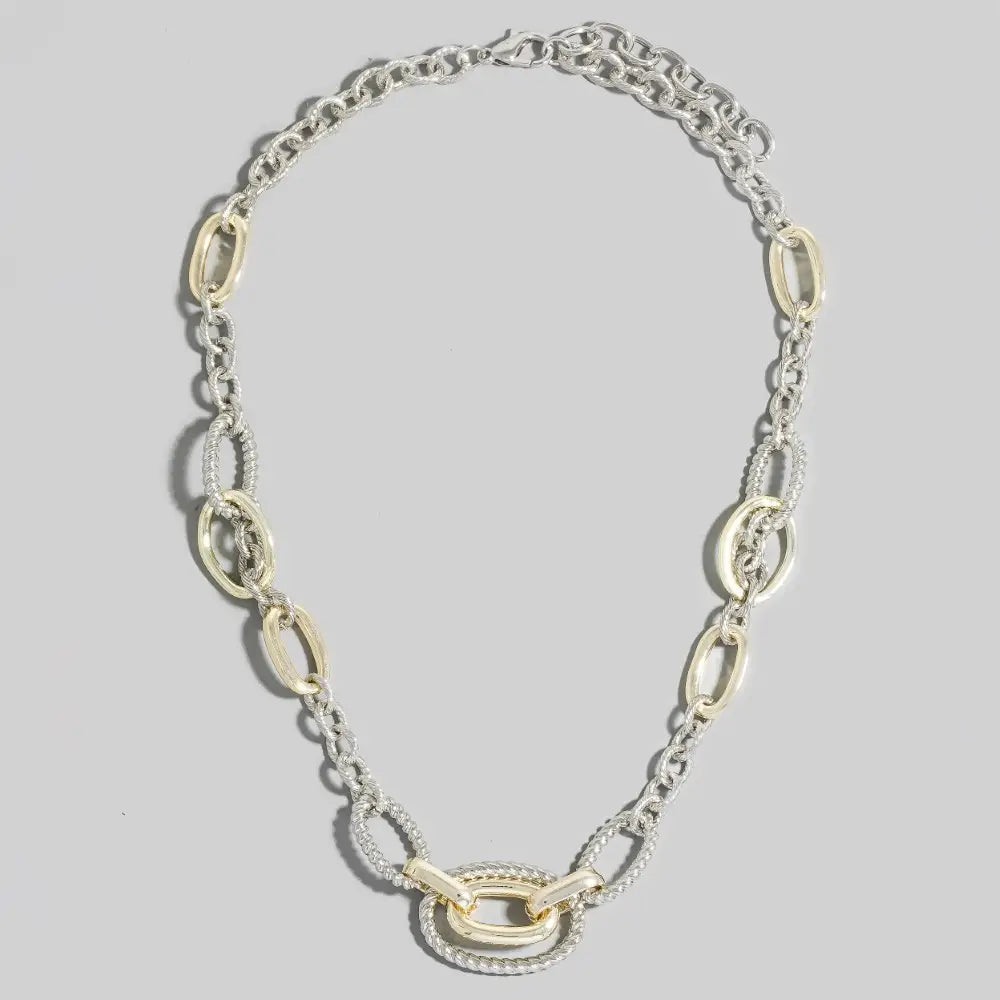 Gold Dipped Mixed Two Tone Oval Classic Chain Necklace