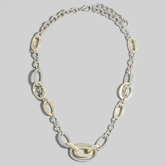 Gold Dipped Mixed Two Tone Oval Classic Chain Necklace